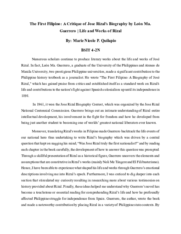 (PDF) The First Filipino: A Critique of Jose Rizal's Biography by León ...