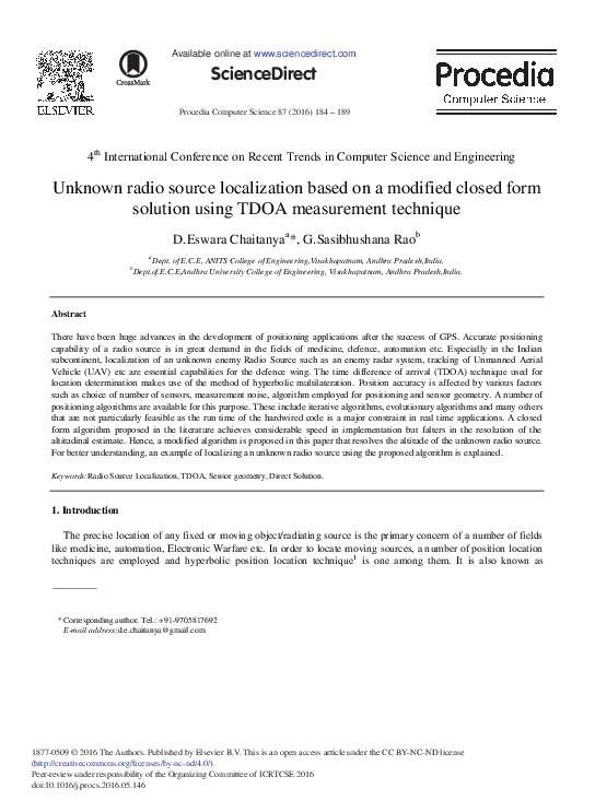 (PDF) Unknown Radio Source Localization Based on a Modified Closed form ...