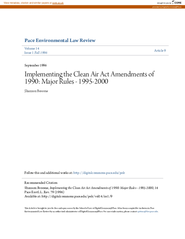 (PDF) Implementing the Clean Air Act Amendments of 1990: Major Rules ...