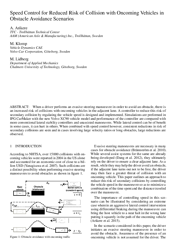(PDF) Speed control for reduced risk of collision with oncoming ...
