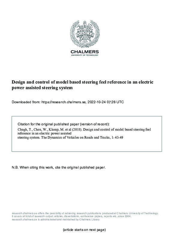 (PDF) Design and control of model based steering feel reference in an ...