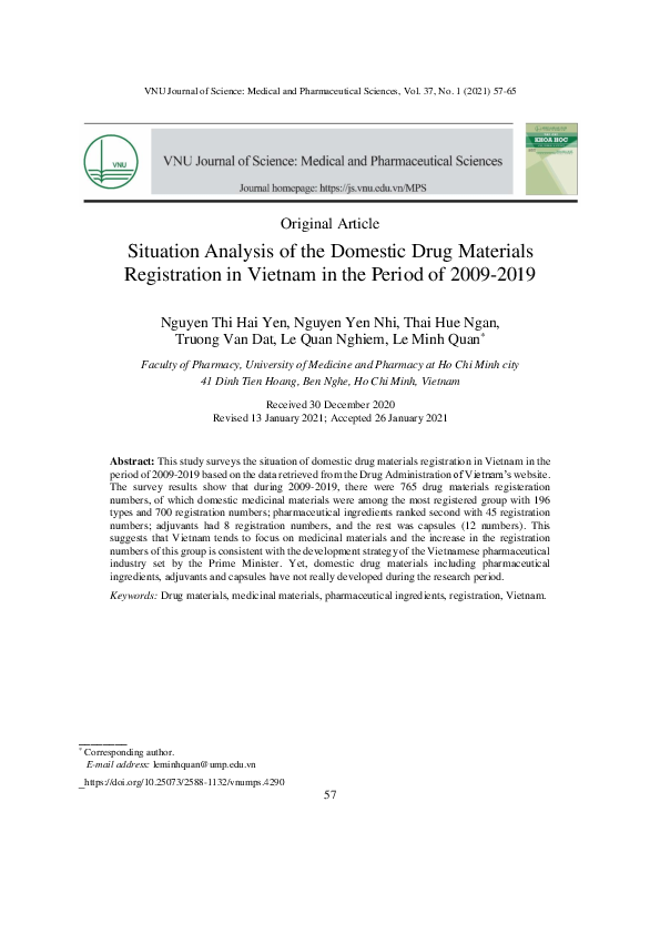 Situation analysis of the domestic drug materials registration in Vietnam in the period of 2009-2019
