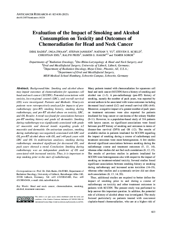 (PDF) Evaluation of the Impact of Smoking and Alcohol Consumption on ...