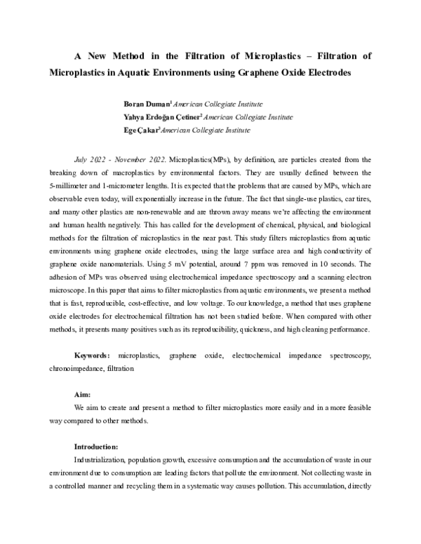 (PDF) A New Method in the Filtration of Microplastics -Filtration of ...