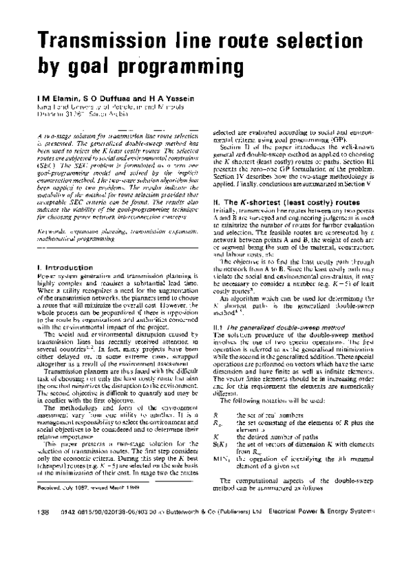 (PDF) Transmission line route selection by goal programming