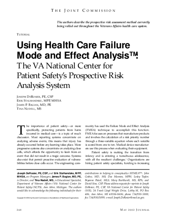 (PDF) Using Health Care Failure Mode and Effect Analysis™: The VA ...