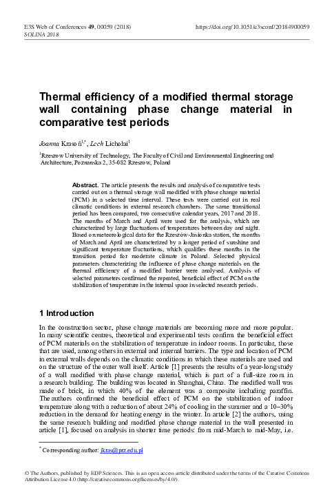 (PDF) Thermal efficiency of a modified thermal storage wall containing ...