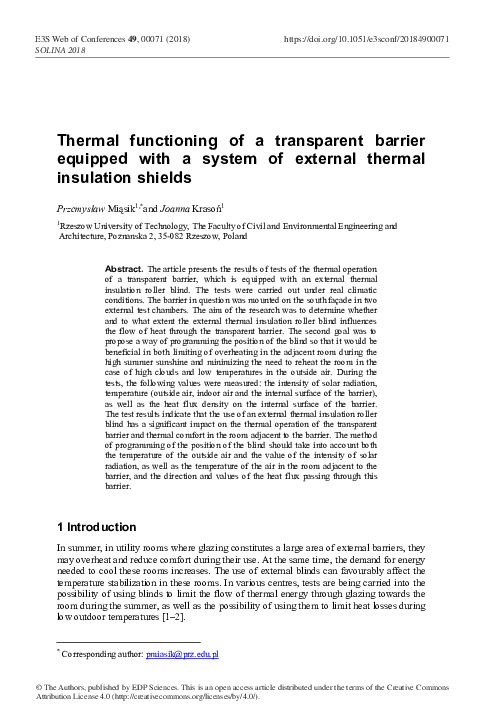 (PDF) Thermal functioning of a transparent barrier equipped with a ...