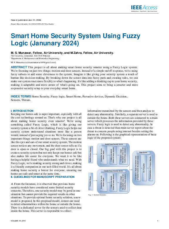 (PDF) Smart Home Security System Using Fuzzy Logic (Janunary 2024