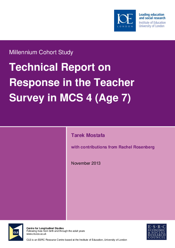 (PDF) Technical Report on Response in the Teacher Survey in MCS 4 (Age 7)