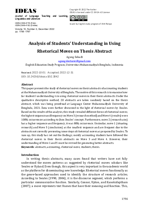 (PDF) Analysis of Students' Understanding in Using Rhetorical Moves on ...