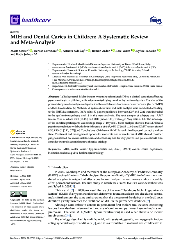 (PDF) MIH and Dental Caries in Children: A Systematic Review and Meta ...