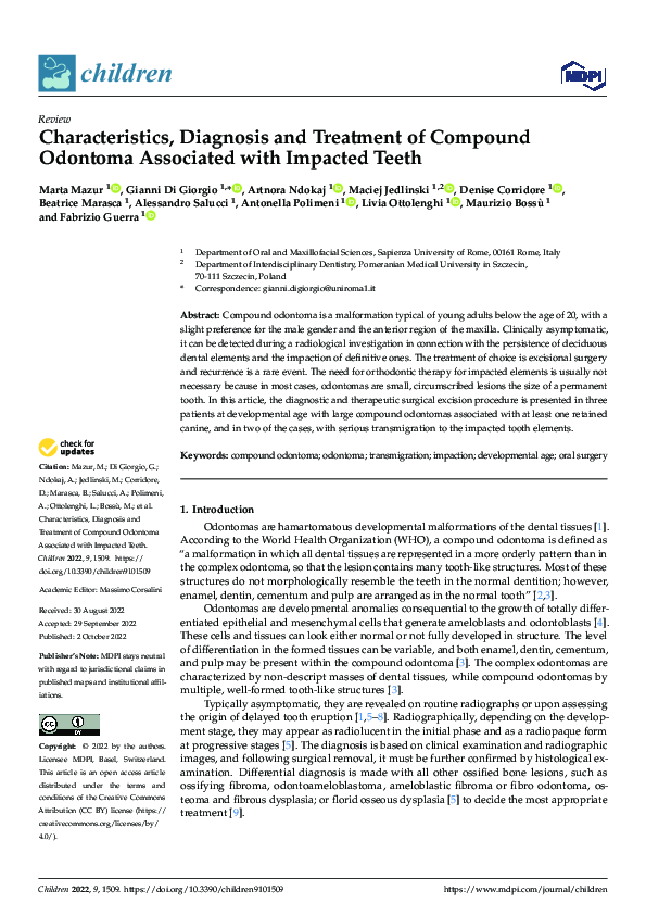 (PDF) Characteristics, Diagnosis and Treatment of Compound Odontoma ...