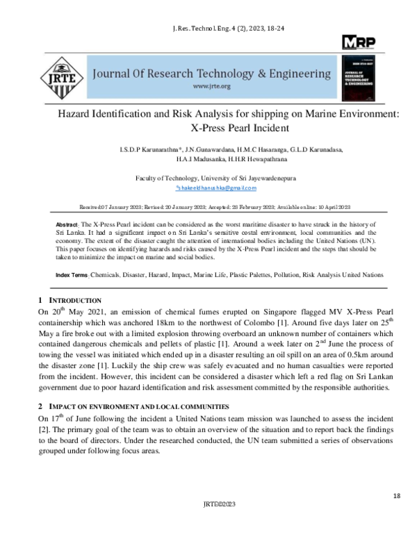 (PDF) Hazard Identification and Risk Analysis for shipping on Marine ...