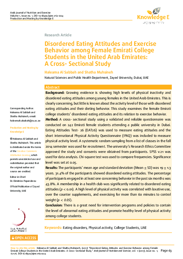 (PDF) Disordered Eating Attitudes and Exercise Behavior among Female ...