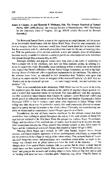 (PDF) The Sermon Notebook of Samuel Parris, 1689-1694