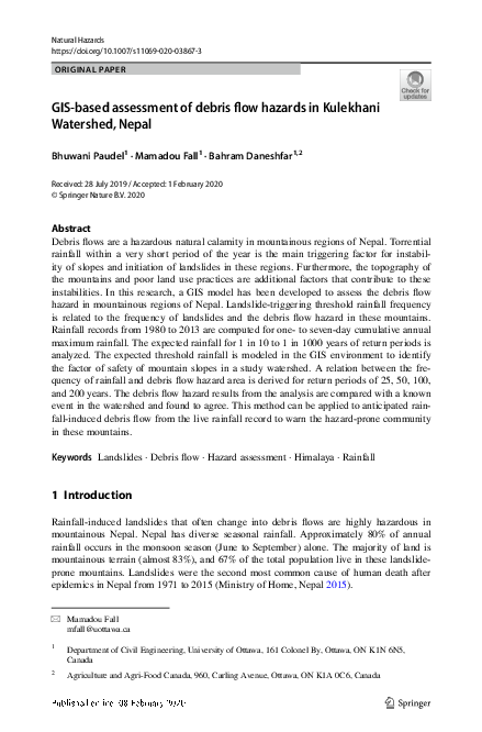 (PDF) GIS-based assessment of debris flow hazards in Kulekhani ...