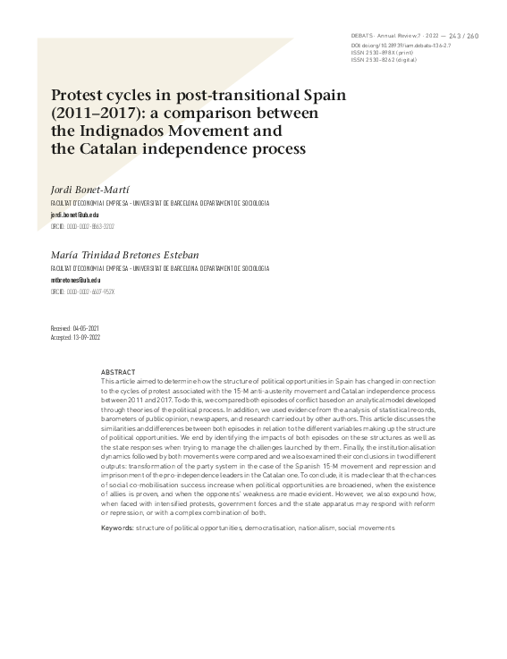 (PDF) Protest cycles in post-transitional Spain (2011-2017): a ...