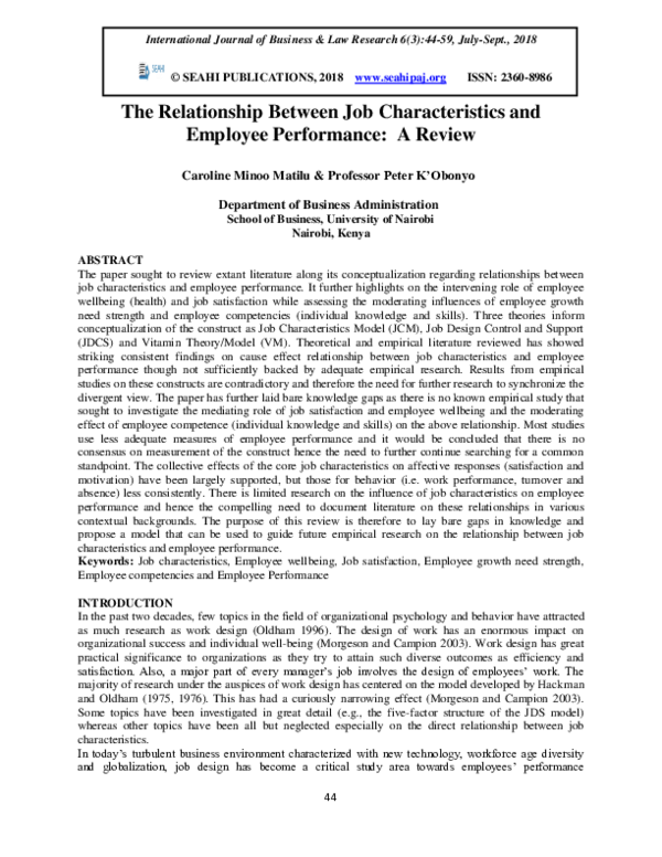 (PDF) The Relationship Between Job Characteristics and Employee ...