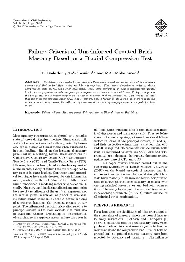 (PDF) Failure criteria of unreinforced grouted brick masonry based on a ...