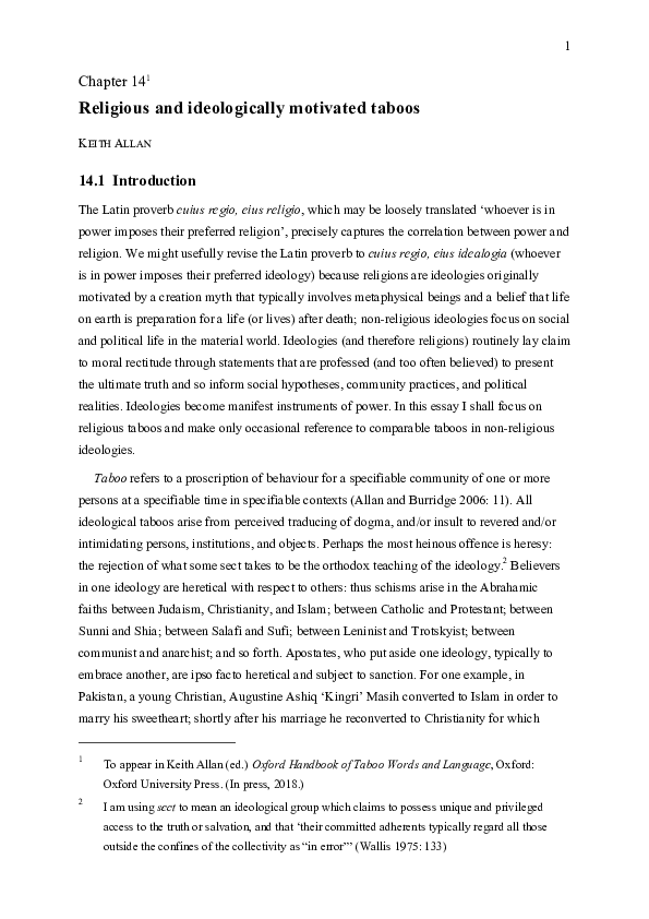 (PDF) Religious and ideologically motivated taboos