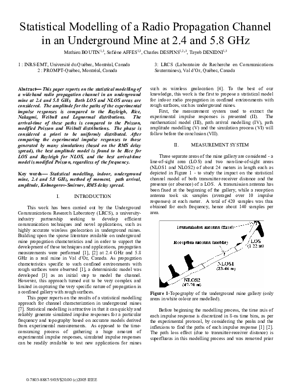 (PDF) Statistical Modelling of a Radio Propagation Channel in an ...