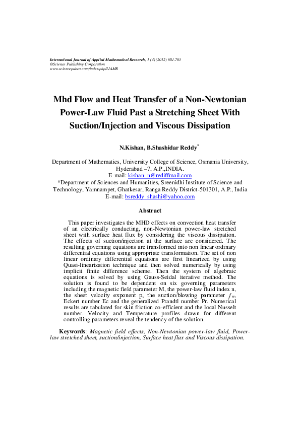 (PDF) Mhd Flow and Heat Transfer of a Non-Newtonian Power-Law Fluid ...