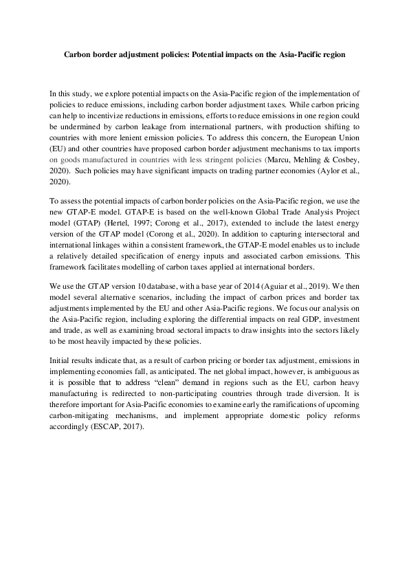 (PDF) Carbon border adjustment policies: Potential impacts on the Asia ...