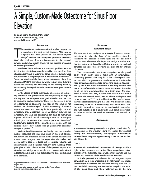 (PDF) A Simple, Custom-Made Osteotome for Sinus Floor Elevation