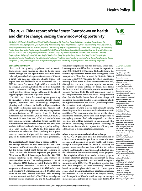 (PDF) The 2021 China report of the Lancet Countdown on health and ...