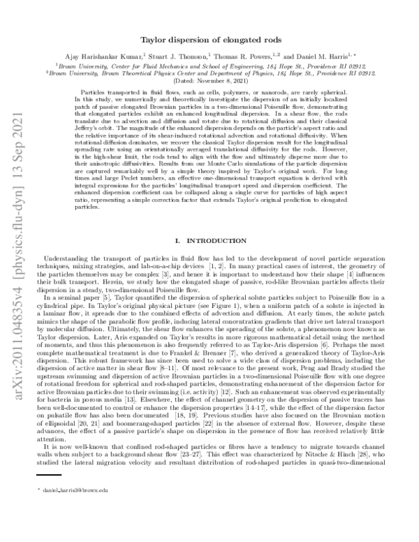 (PDF) Ju l 2 02 1 Taylor dispersion of elongated rods