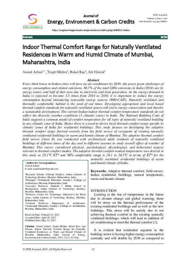 (PDF) Indoor Thermal Comfort Range for Naturally Ventilated Residences ...