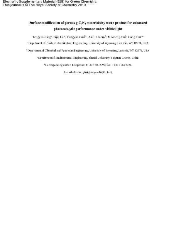 (PDF) Surface modification of porous g-C3N4 materials using a waste ...