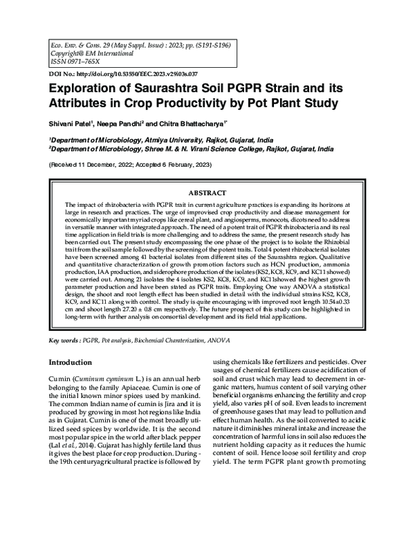 (PDF) Exploration of Saurashtra Soil PGPR Strain and its Attributes in ...