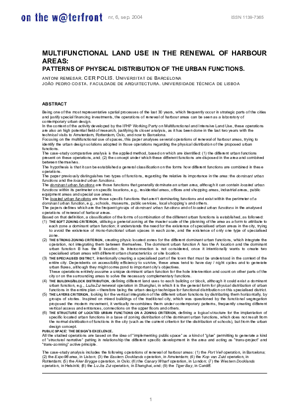 (PDF) Multifunctional land use in the renewal of harbour areas ...