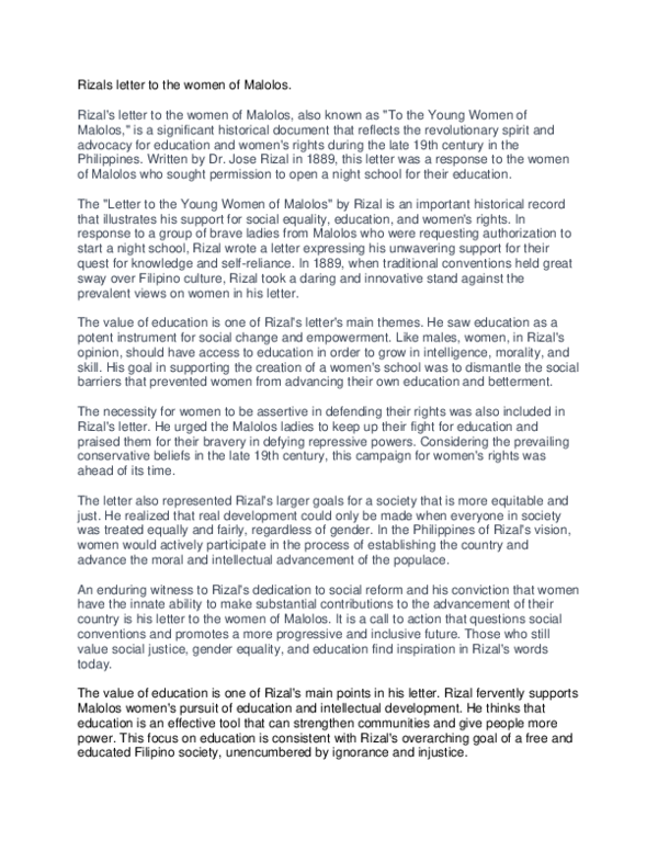 (PDF) Rizals letter to the women of Malolos