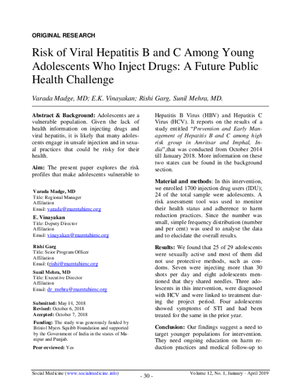 (PDF) Risk of Viral Hepatitis B and C Among Young Adolescents Who ...