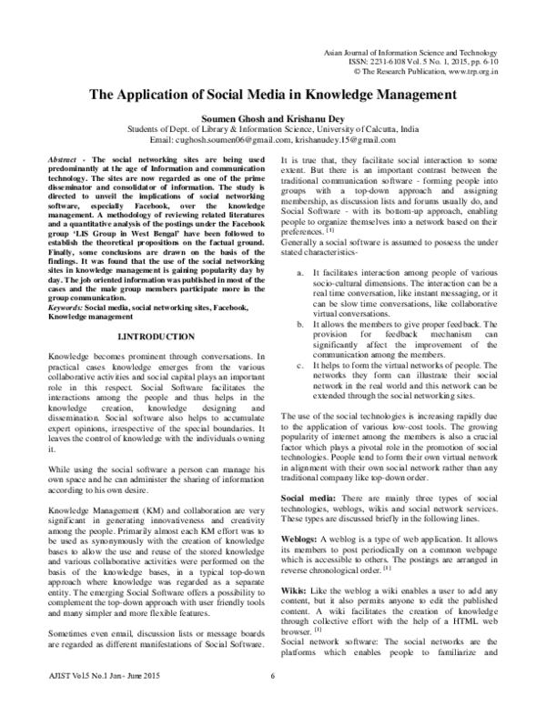 (PDF) The Application of Social Media in Knowledge Management