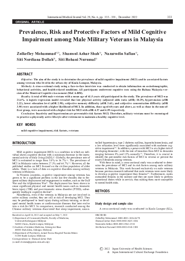 (PDF) Prevalence, Risk and Protective Factors of Mild Cognitive ...