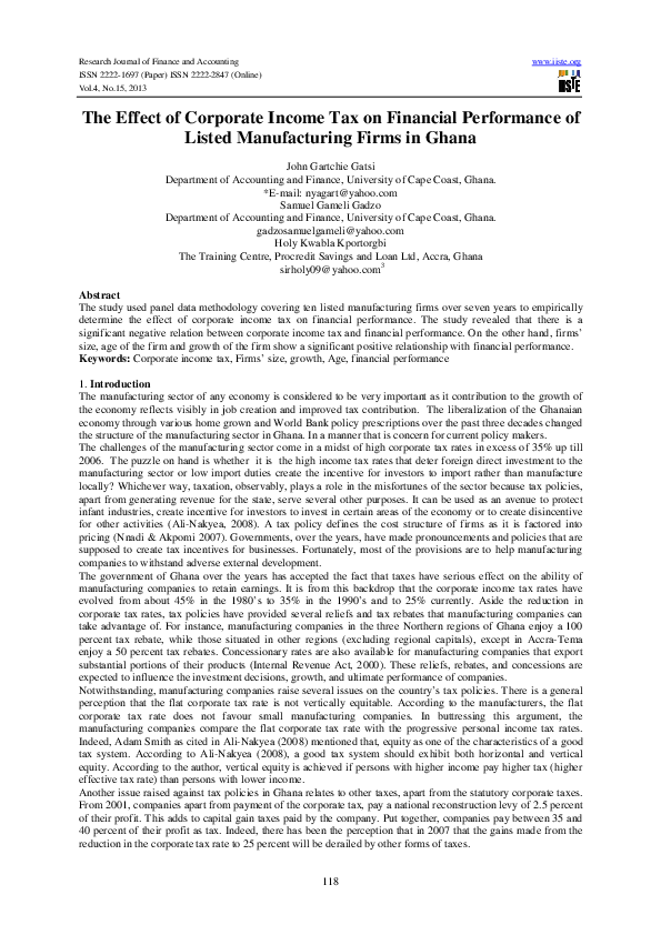 (PDF) The Effect of Corporate Income Tax on Financial Performance of ...