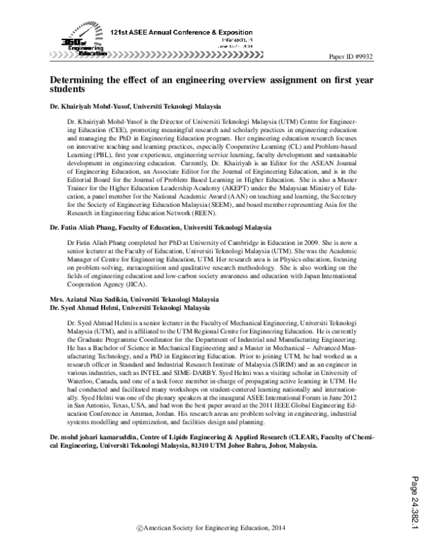(PDF) Determining the Effect of an Engineering Overview Assignment on ...