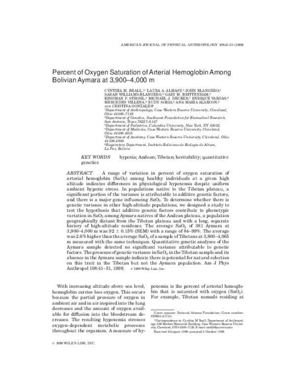(PDF) Percent of oxygen saturation of arterial hemoglobin among ...