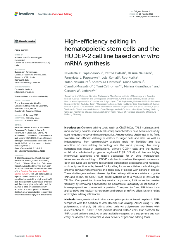 (PDF) High-efficiency editing in hematopoietic stem cells and the HUDEP ...