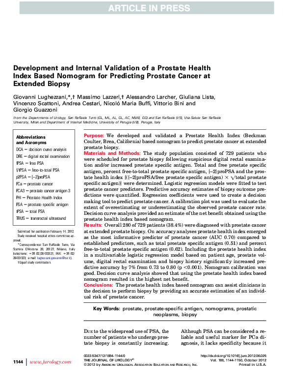 (PDF) Development and Internal Validation of a Prostate Health Index ...
