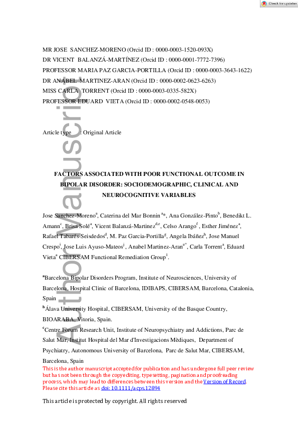 (PDF) Factors associated with poor functional outcome in bipolar ...