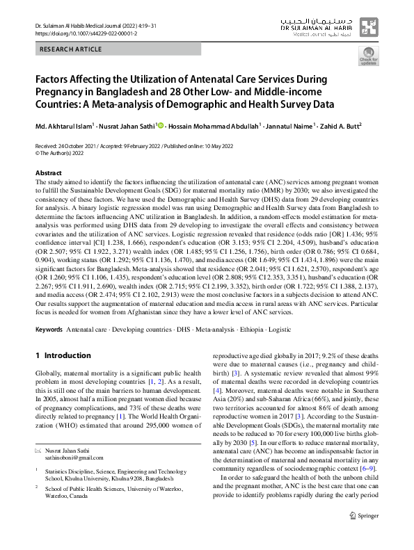 (PDF) Factors Affecting the Utilization of Antenatal Care Services ...