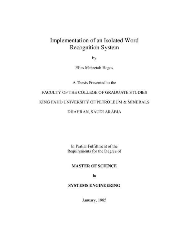 (PDF) Implementation of an isolated word recognition system