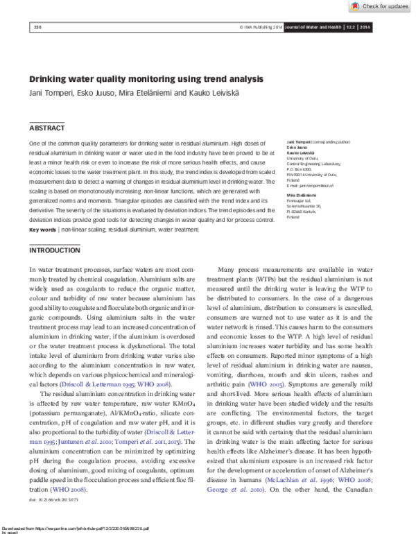 (PDF) Drinking water quality monitoring using trend analysis