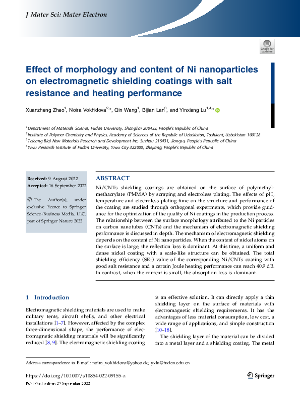 (PDF) Effect of morphology and content of Ni nanoparticles on ...