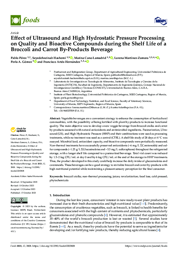 (PDF) Effect of Ultrasound and High Hydrostatic Pressure Processing on ...